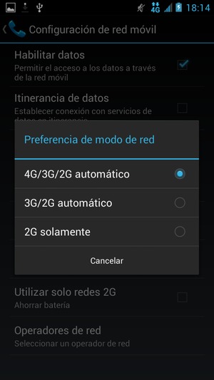 Seleccione 2G solamente para habilitar 2G