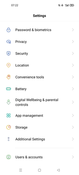 To activate your screen lock, go to the Settings menu and select Password & biometrics