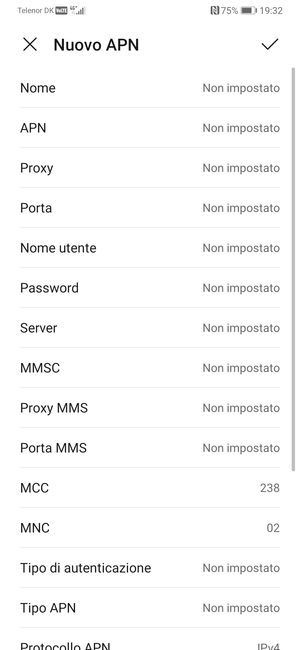 Inserisci le informazioni di Internet