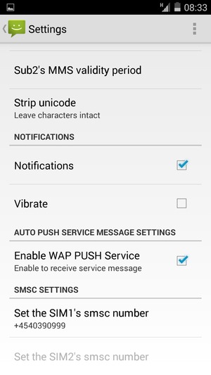 Scroll to and select Set the SIM's smsc number