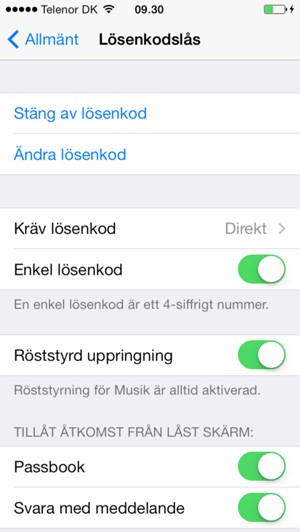 Välj Ändra lösenkod