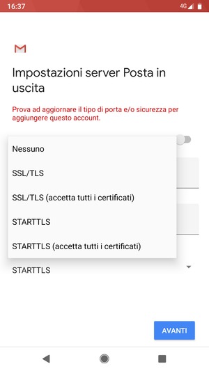 Seleziona Nessuno e AVANTI