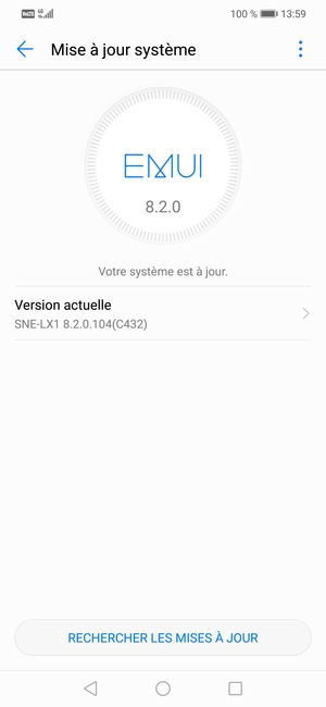 Si votre téléphone est à jour, vous verrez l'écran suivant