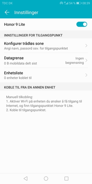 Telefonen din er konfigurert for bruk som et modem