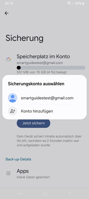 Wählen Sie Ihr Sicherungskonto