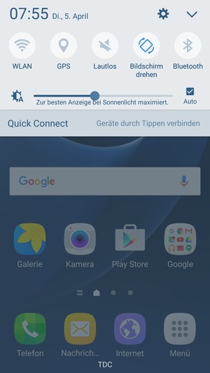 Streifen Sie das obere Menü nach links