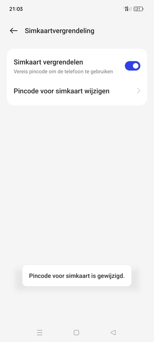 Uw Pincode voor simkaart is gewijzigd