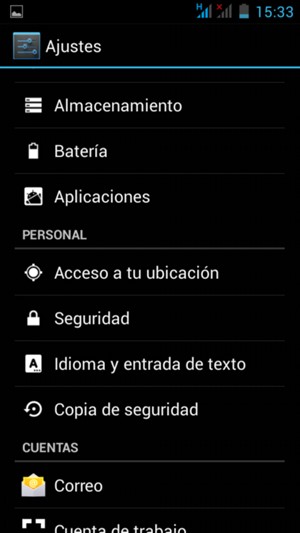 Desplácese y seleccione Seguridad