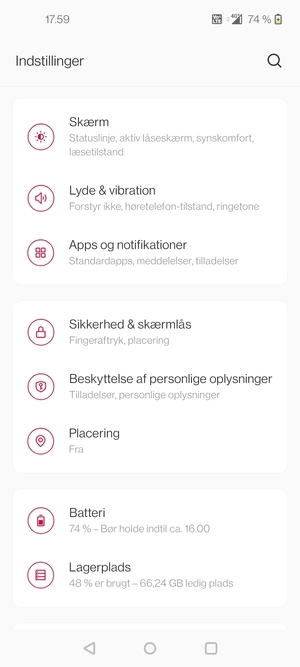 Scroll til og vælg Skærm
