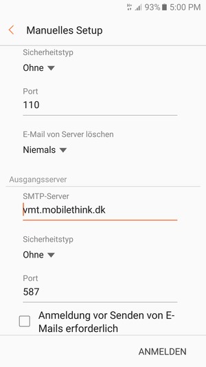 Deaktivieren Sie das Kontrollkästchen Anmeldung vor Senden von E-Mails erforderlich und wählen Sie ANMELDEN