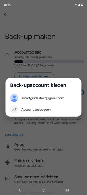 Selecteer uw back-up-account