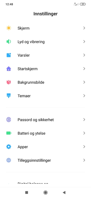Bla til og velg Passord og sikkerhet