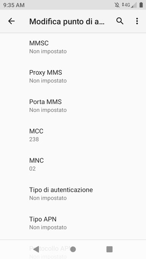 Scorri verso il basso e inserisci le informazioni degli MMS