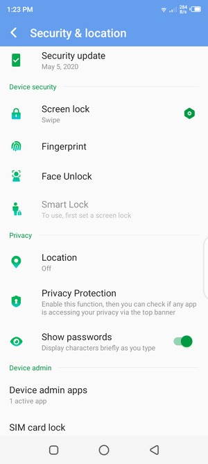 Scroll to and select SIM card lock