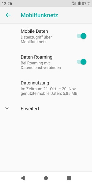 Schalten Sie Daten-Roaming an oder aus