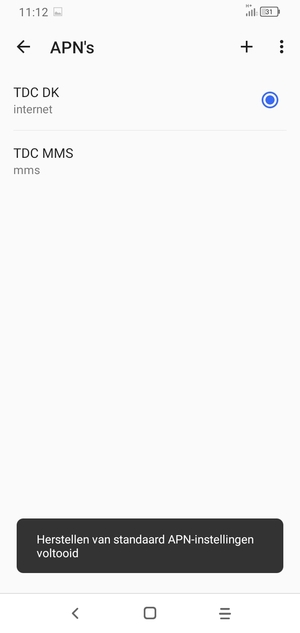 Uw telefoon wordt teruggezet naar standaard internet- en mms-instellingen