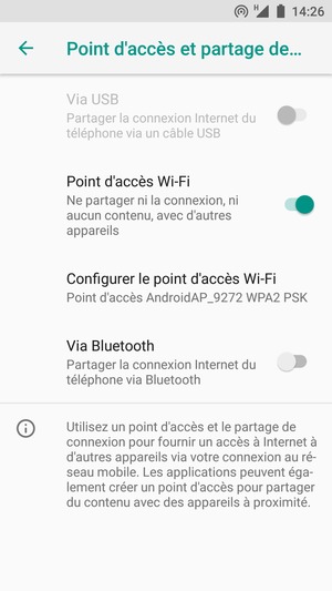 Votre téléphone est maintenant configuré pour être utilisé comme modem