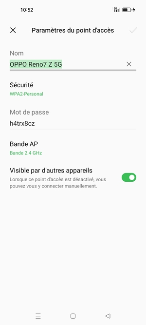 Saisissez un mot de passe de hotspot Wi-Fi d'au moins 8 caractères et sélectionnez OK