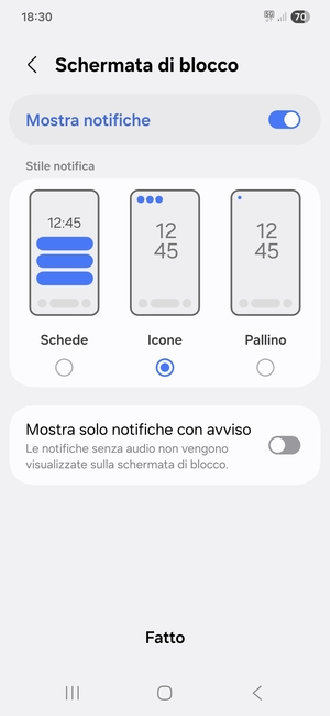 Seleziona le opzioni preferita e poi Fatto