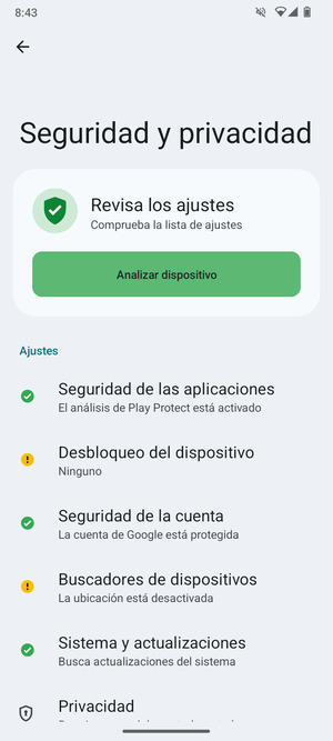 Seleccione Desbloqueo del dispositivo