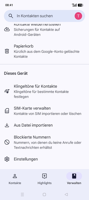 Scrollen Sie und wählen Sie SIM-Karte verwalten