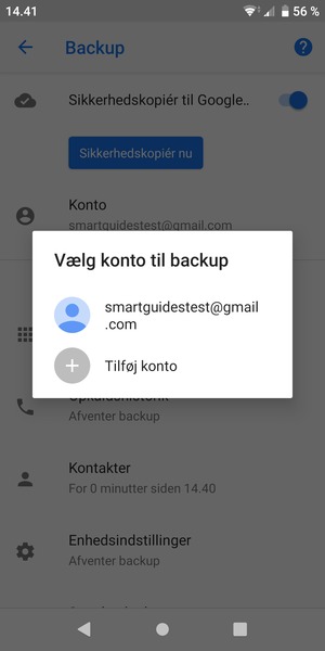 Vælg din sikkerhedskopi-konto