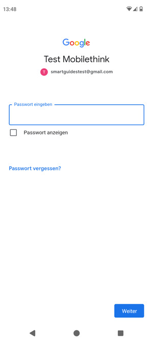 Geben Sie Ihre Passwort ein und wählen Sie Weiter