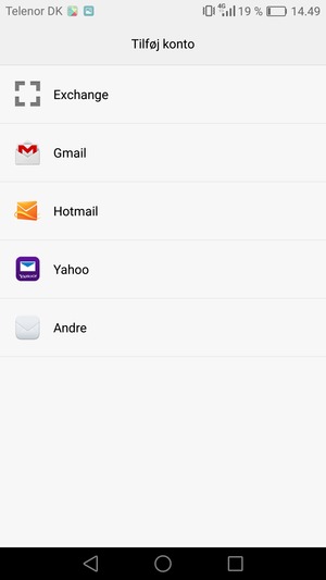 Vælg Gmail eller Hotmail