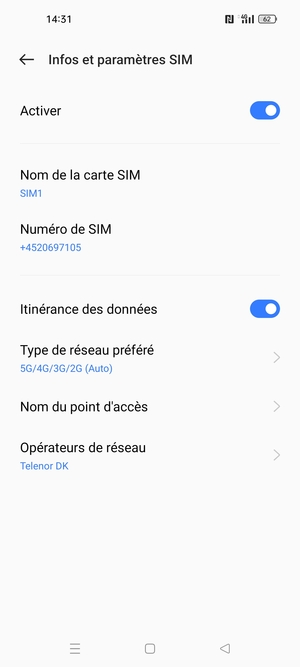 Activer ou désactiver Itinérance des données