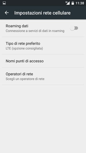 Per modificare la rete, in presenza di problemi, seleziona Operatori di rete