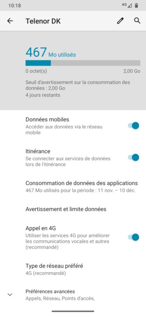 Activer ou désactiver Itinérance