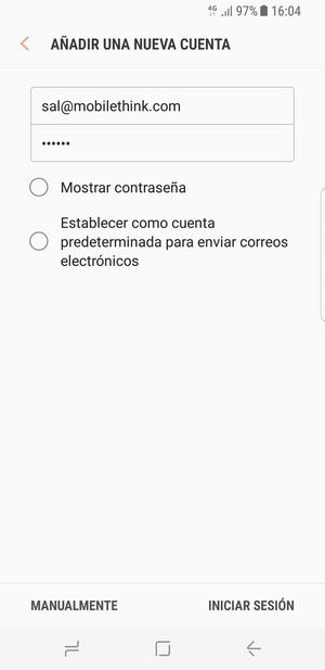 Introduzca su Dirección de correo electrónico y Contraseña. Seleccione MANUALMENTE