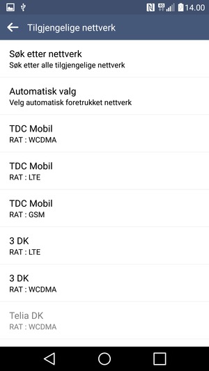 Velg en nettverksoperatør fra listen