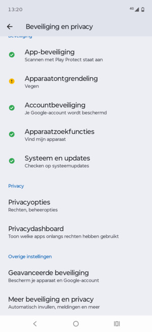 Scroll naar en selecteer Meer beveiliging en privacy