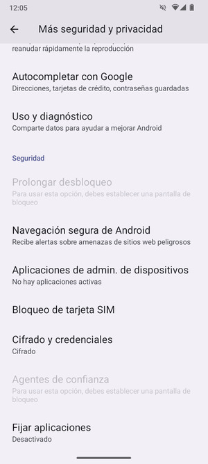 Desplácese y seleccione Bloqueo de Tarjeta SIM