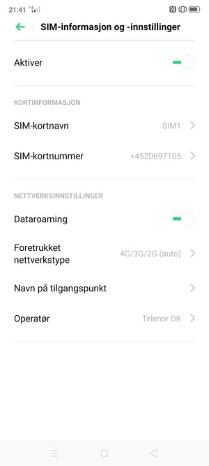 Slå Dataroaming på eller av