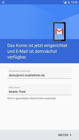 Geben Sie Ihrem Konto einen Namen und geben Sie Ihren Namen ein. Wählen Sie WEITER