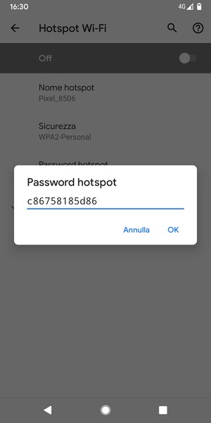 Inserisci una password dell'hotspot Wi-Fi di almeno 8 caratteri e seleziona OK