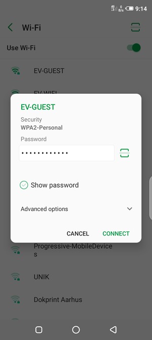 Enter the Wi-Fi password and select CONNECT