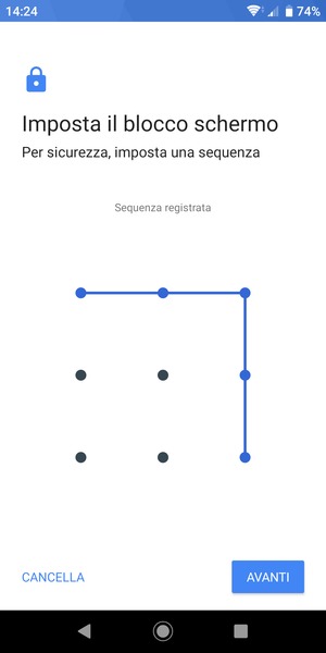 Disegna una sequenza di sblocco e seleziona AVANTI