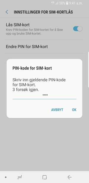 Skriv inn Gjeldende PIN-kode for SIM-kort og velg OK