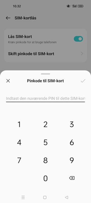 Indtast din Nuværende PIN-kode til SIM-kort og vælg OK