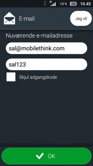Enter your email address and password. Select OK