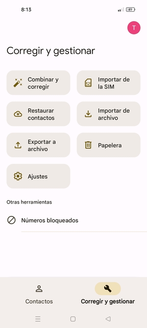 Seleccione Importar de la SIM