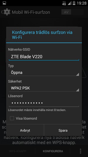 Ange ett lösenord bestående av minst 8 tecken och välj Spara