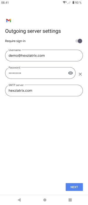 Enter Outgoing server address and select NEXT
