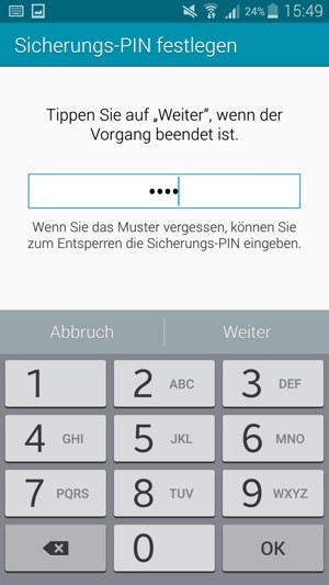 Geben Sie eine Sicherungs-PIN ein und wählen Sie Weiter