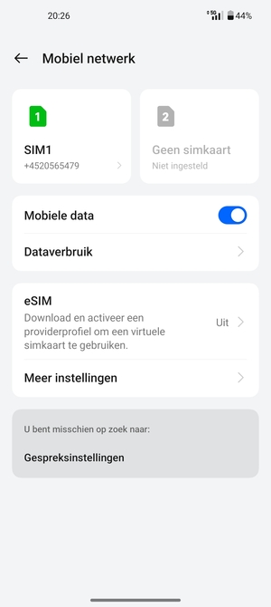 Selecteer SIM1 of SIM2