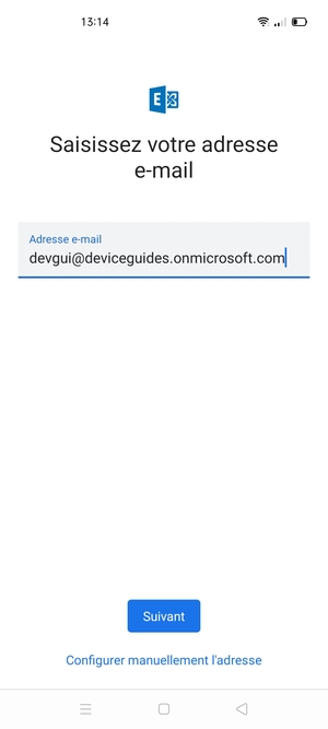 Saisissez votre adresse e-mail et sélectionnez Configurer manuellement l'adresse