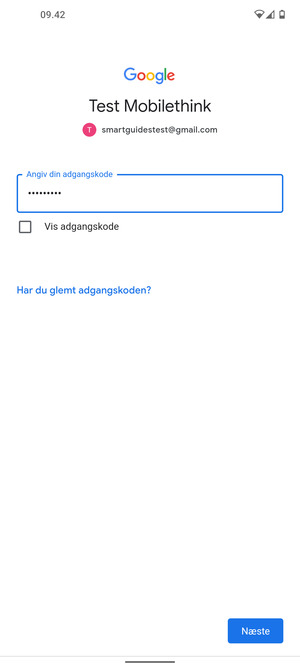 Indtast din adgangskode og vælg Næste
